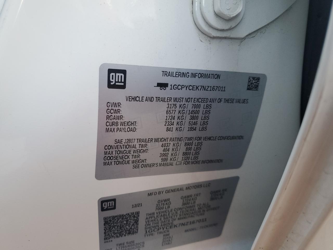 2022 Chevrolet Silverado Ltd K1500 Trail Boss Custom VIN: 1GCPYCEK7NZ167011 Lot: 84773085