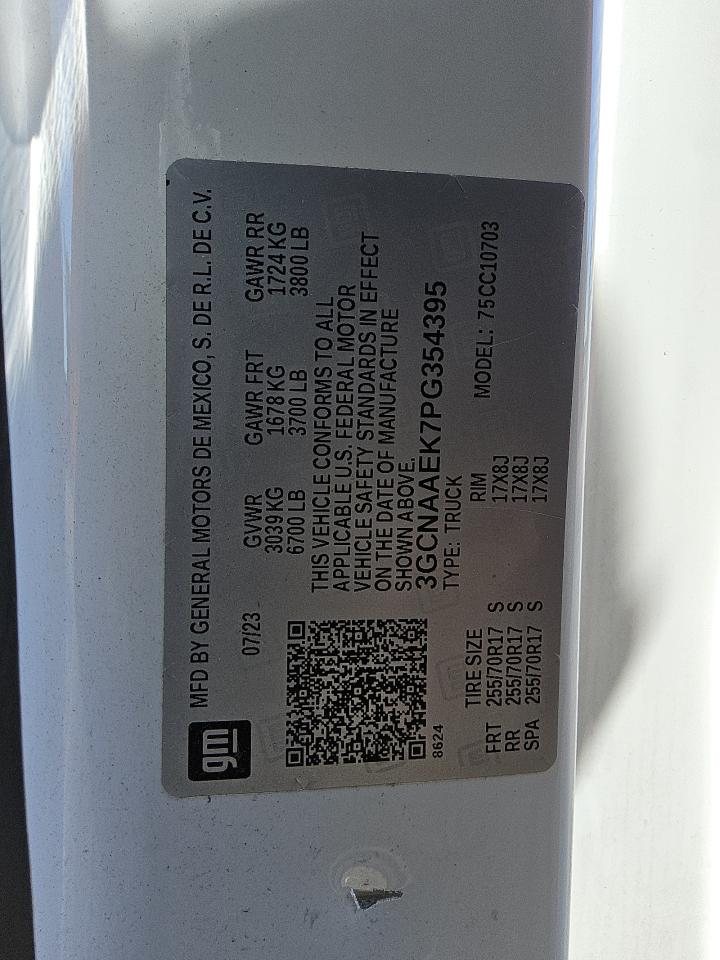 2023 Chevrolet Silverado C1500 VIN: 3GCNAAEK7PG354395 Lot: 83815505