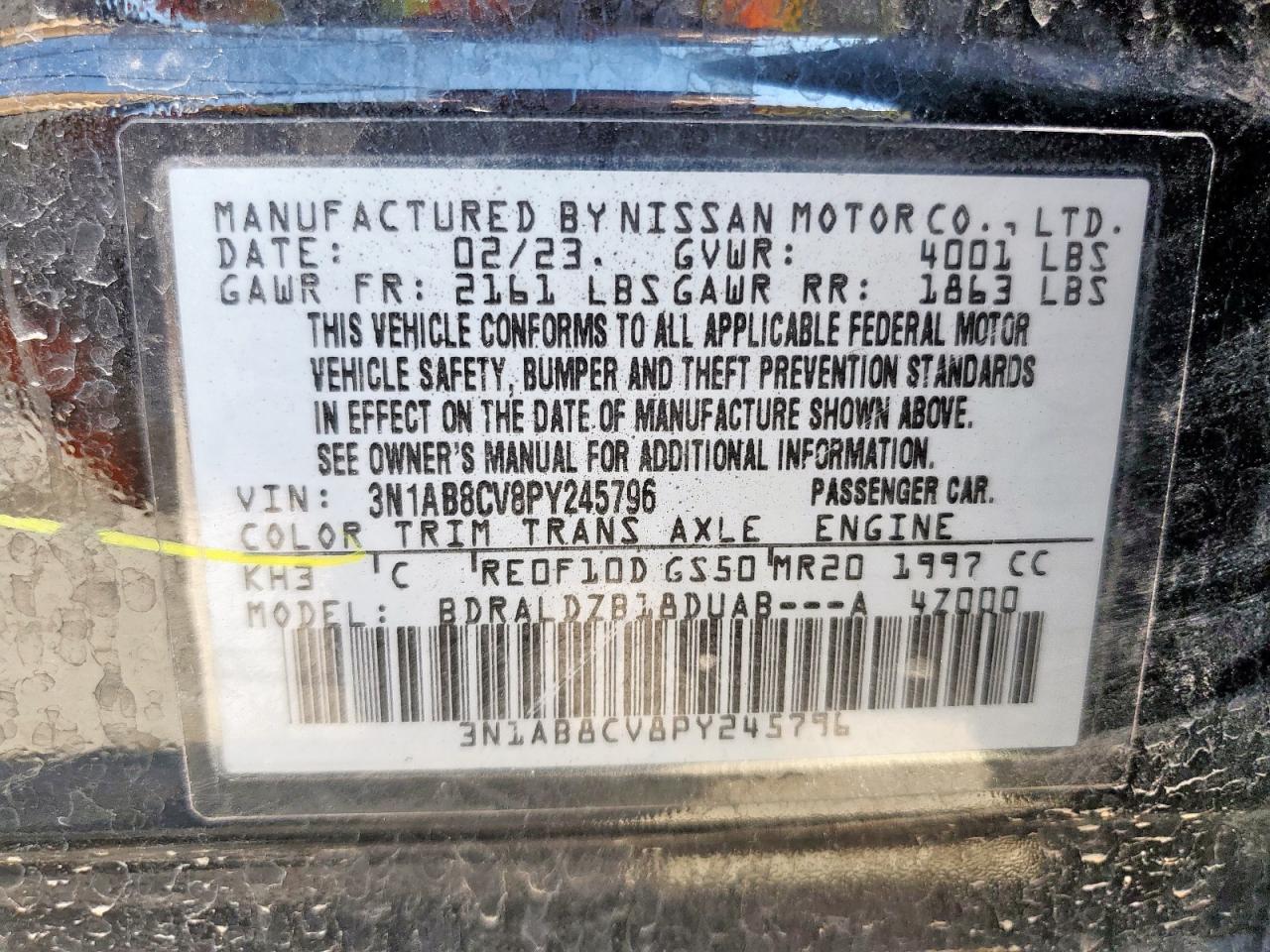 2023 Nissan Sentra Sv VIN: 3N1AB8CV8PY245796 Lot: 80731655