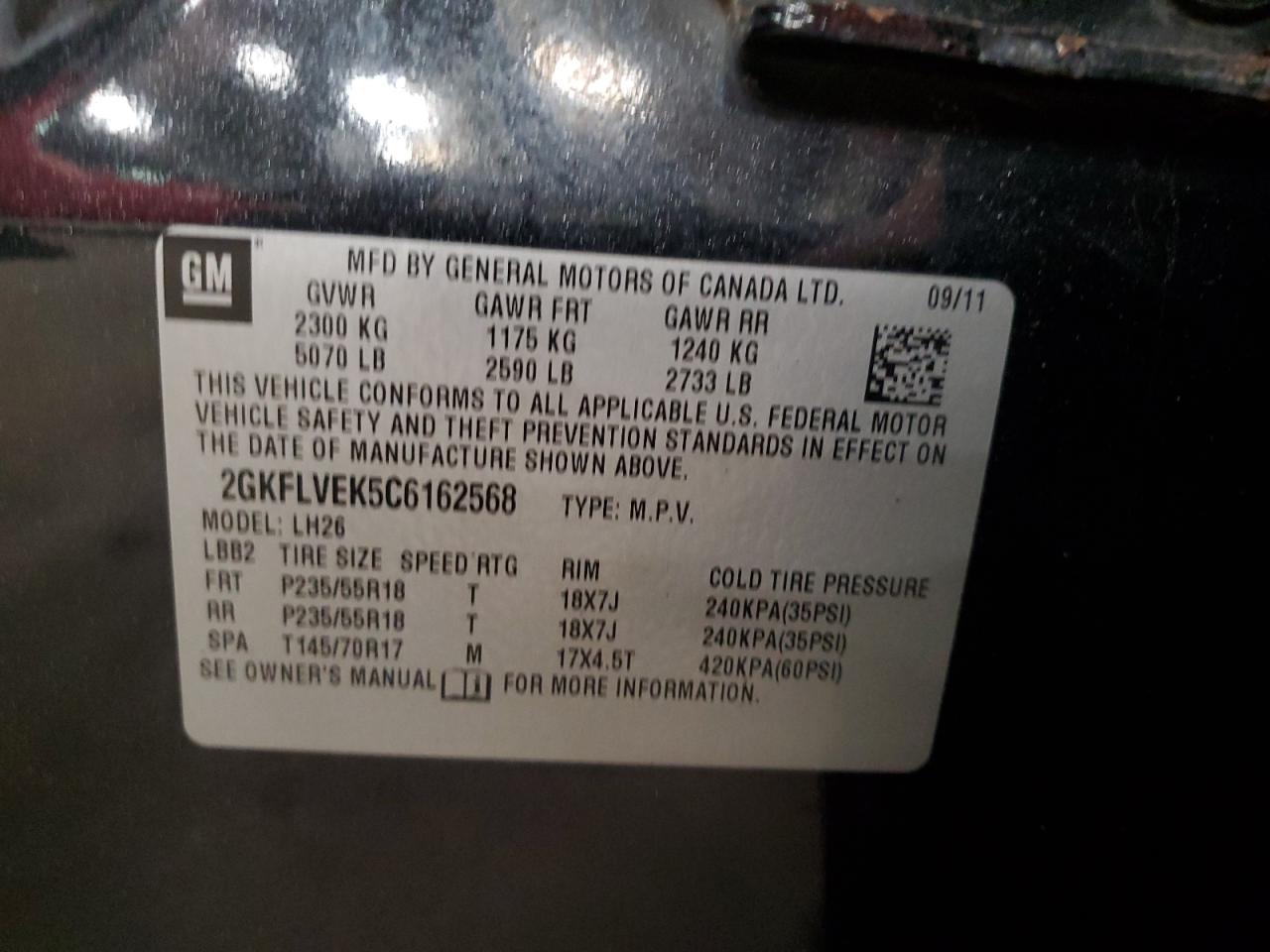 2012 GMC Terrain Slt VIN: 2GKFLVEK5C6162568 Lot: 80544005