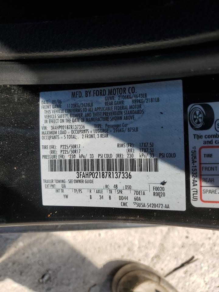 2007 Ford Fusion Sel VIN: 3FAHP02187R137336 Lot: 92571985