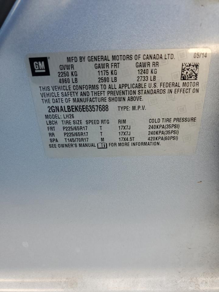 2014 Chevrolet Equinox Lt VIN: 2GNALBEK6E6357688 Lot: 81215055