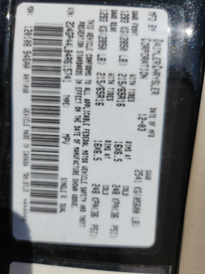 2004 Dodge Grand Caravan Sxt VIN: 2D4GP44L84R615741 Lot: 81887895