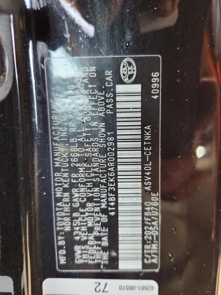 2010 Toyota Camry Base VIN: 4T4BF3EK6AR002981 Lot: 81698965