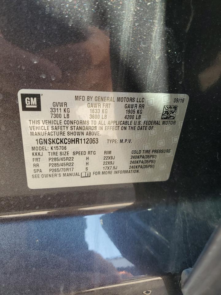 2017 Chevrolet Tahoe K1500 Premier VIN: 1GNSKCKC9HR112063 Lot: 84185285