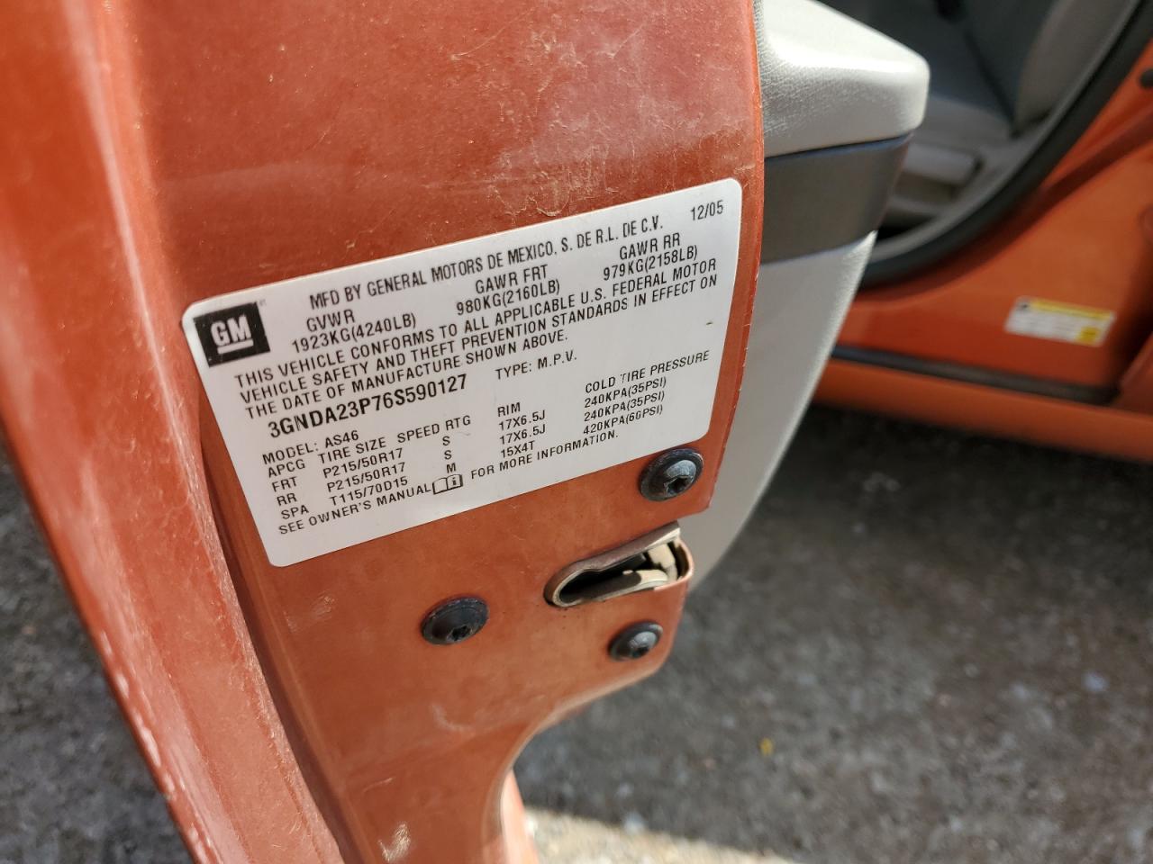 2006 Chevrolet Hhr Lt VIN: 3GNDA23P76S590127 Lot: 81685555