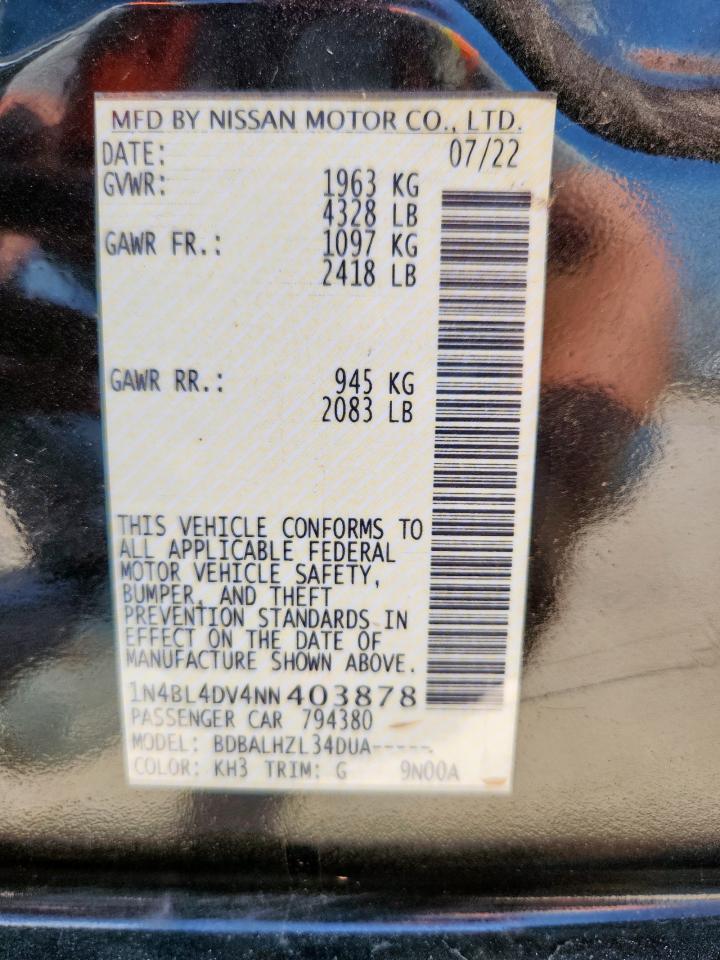2022 Nissan Altima Sv VIN: 1N4BL4DV4NN403878 Lot: 71556055