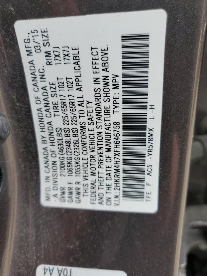 2015 Honda Cr-V Exl VIN: 2HKRM4H7XFH646758 Lot: 83808135