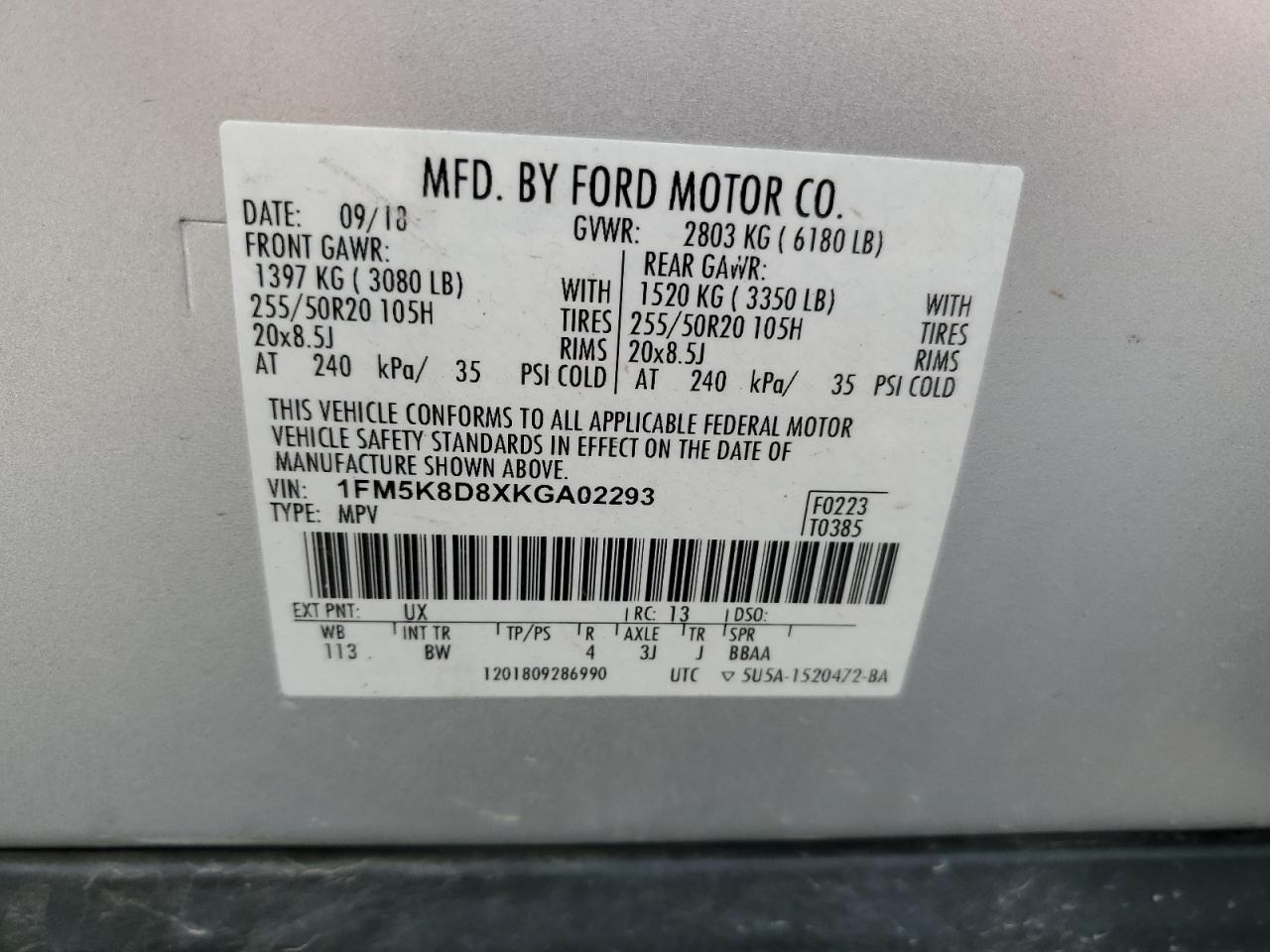 2019 Ford Explorer Xlt VIN: 1FM5K8D8XKGA02293 Lot: 83787645