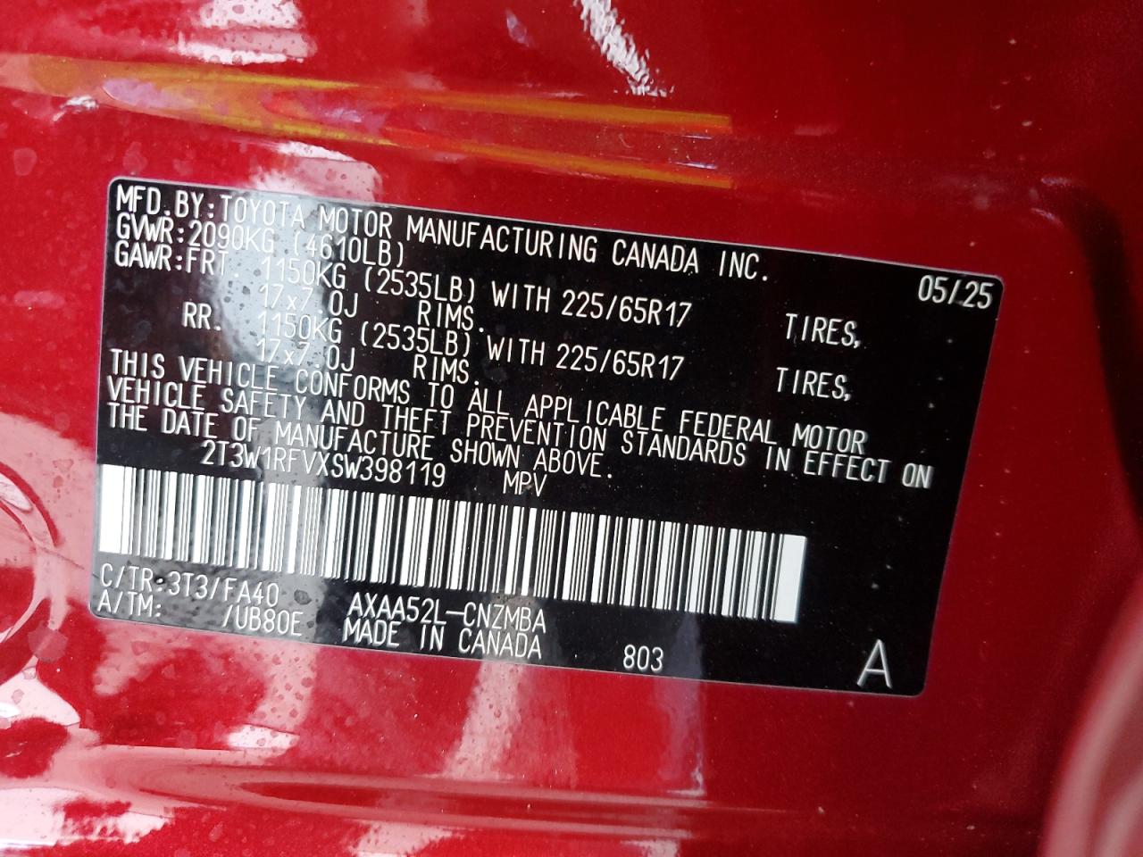 2025 Toyota Rav4 Xle VIN: 2T3W1RFVXSW398119 Lot: 84415275