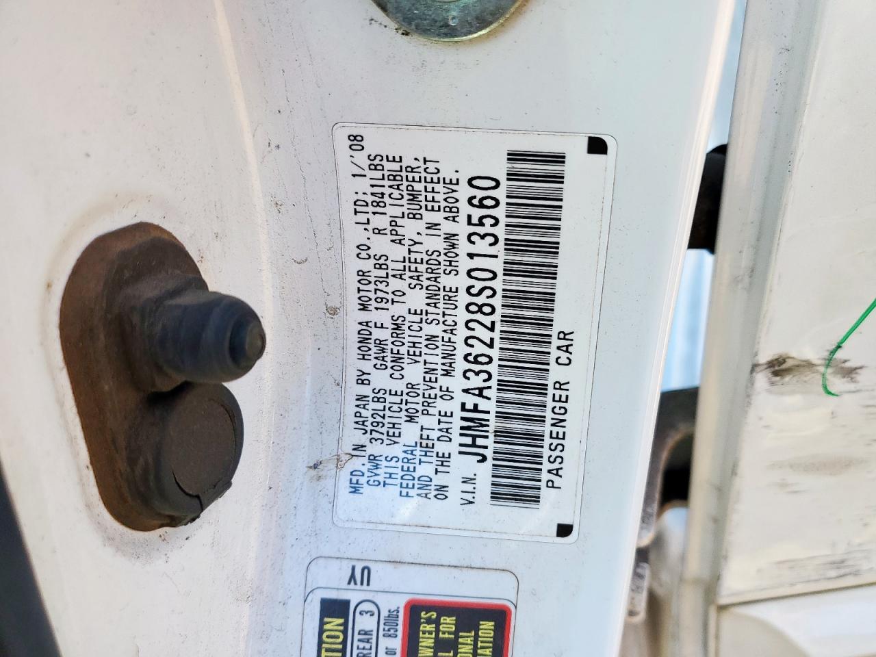 2008 Honda Civic Hybrid VIN: JHMFA36228S013560 Lot: 82032115