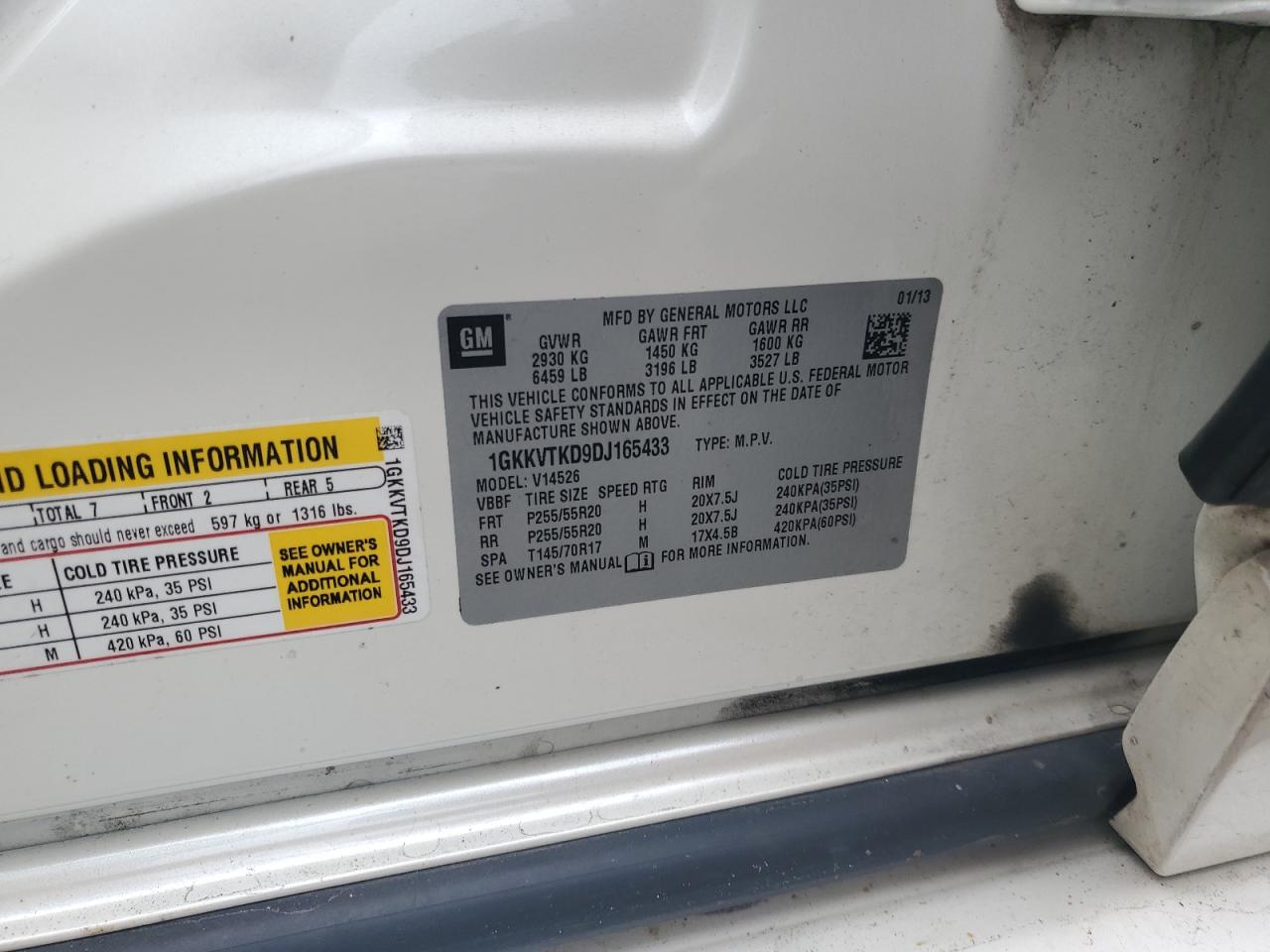 2013 GMC Acadia Denali VIN: 1GKKVTKD9DJ165433 Lot: 83963905