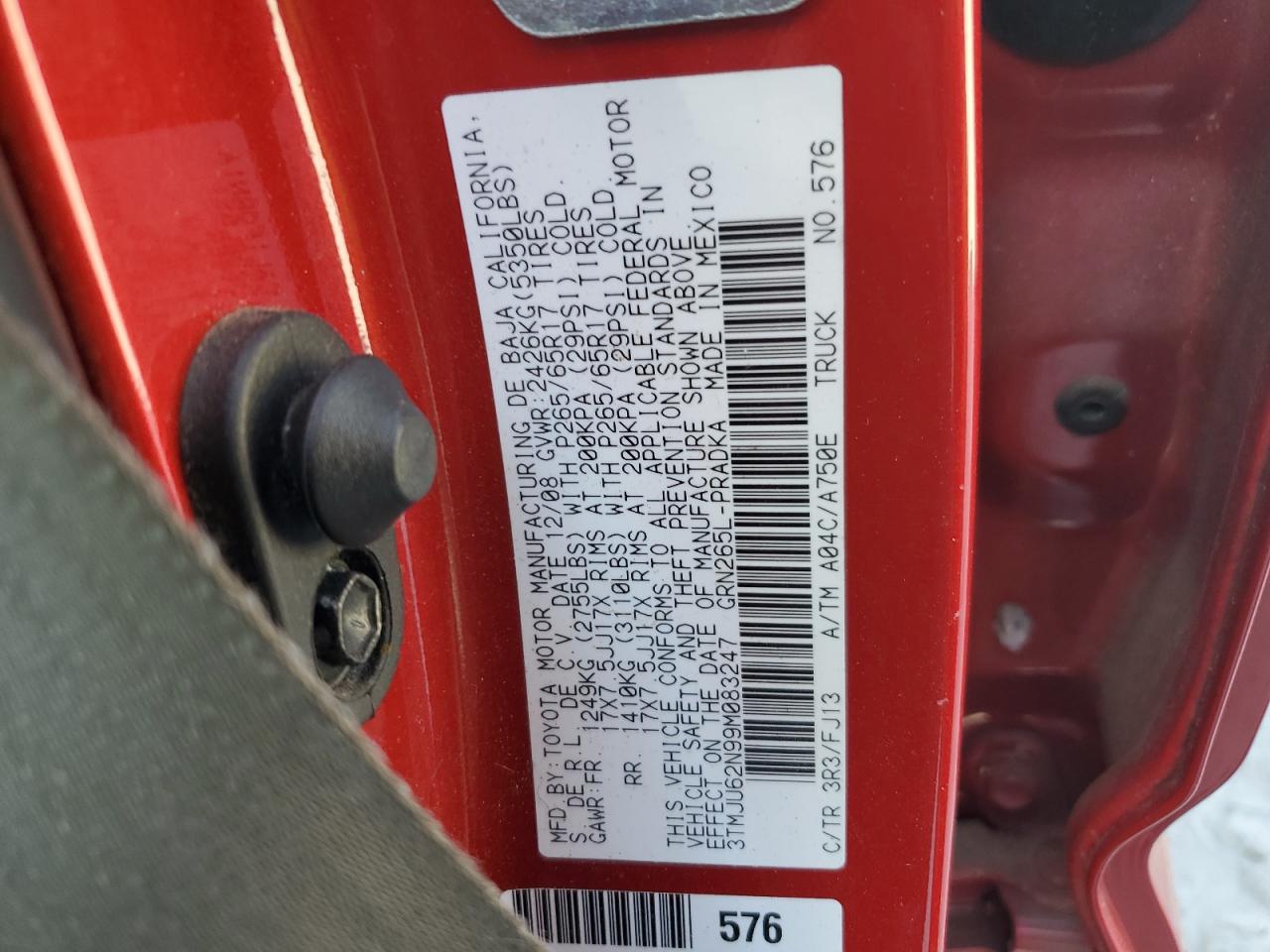 2009 Toyota Tacoma Double Cab Prerunner VIN: 3TMJU62N99M083247 Lot: 82075725