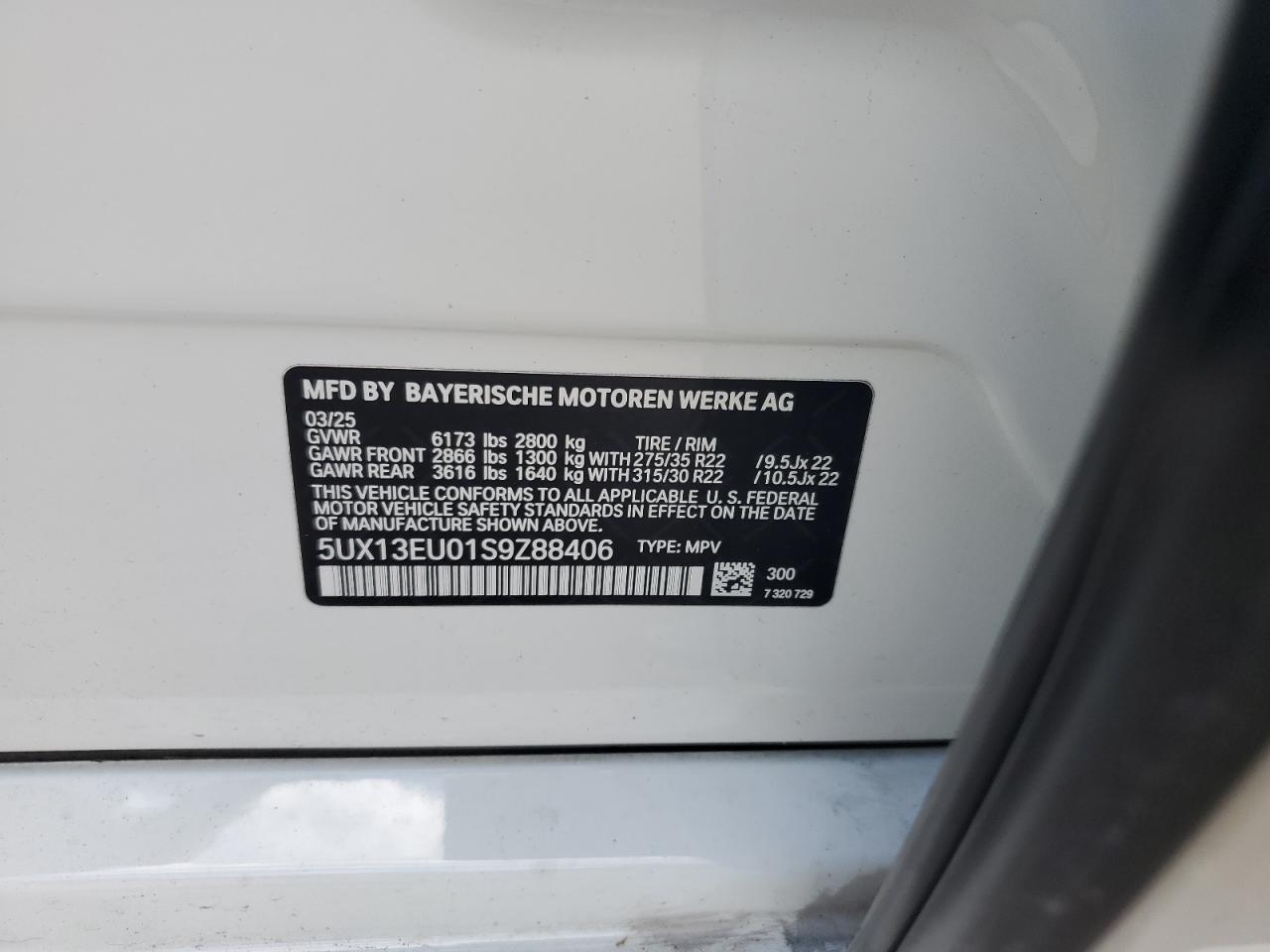 2025 BMW X5 Sdrive 40I VIN: 5UX13EU01S9Z88406 Lot: 81333915