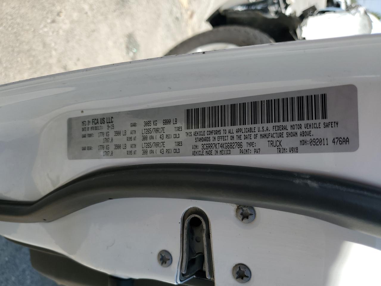 2019 Ram 1500 Classic Tradesman VIN: 3C6RR7KT4KG682786 Lot: 81503355