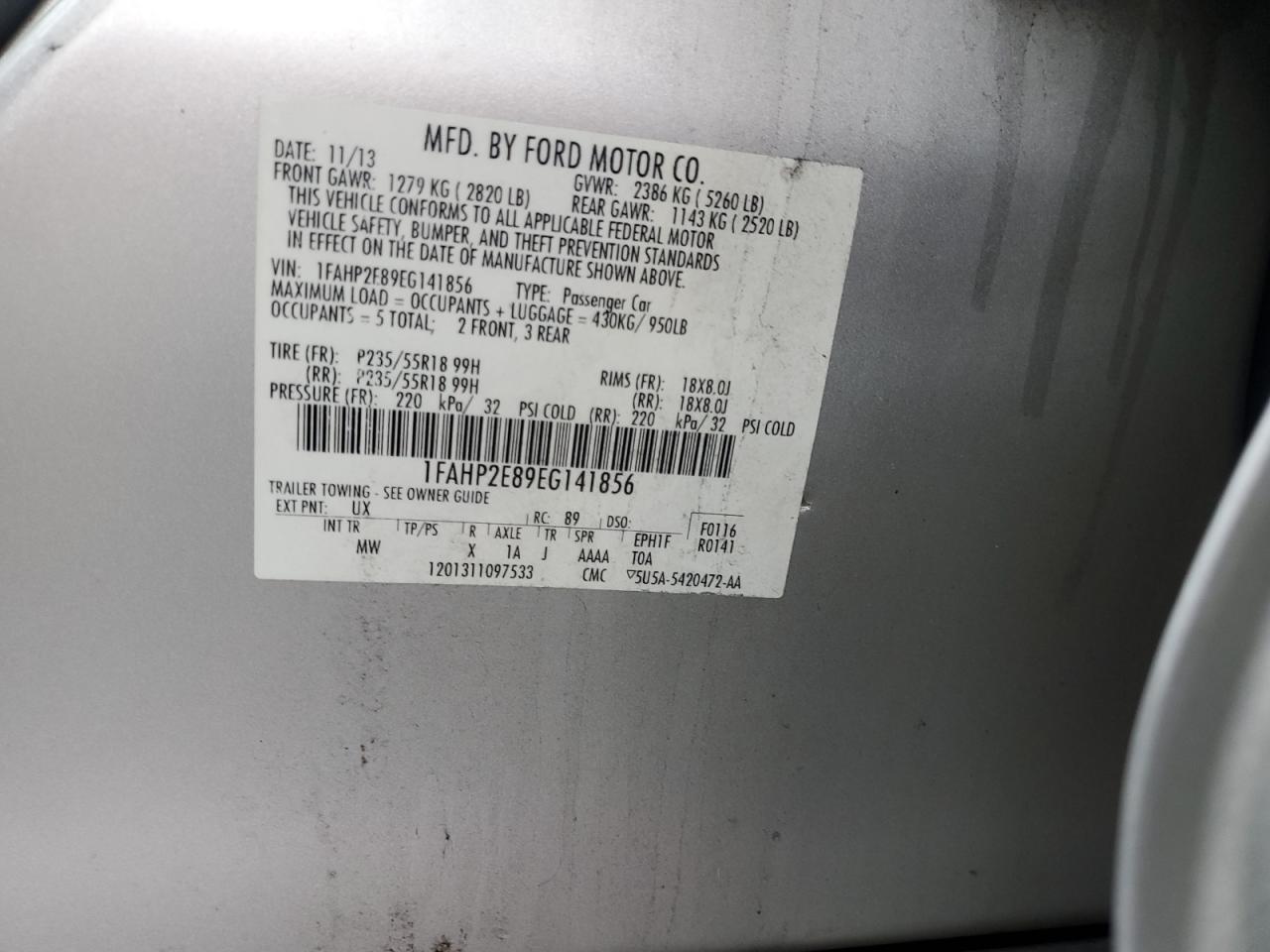 2014 Ford Taurus Sel VIN: 1FAHP2E89EG141856 Lot: 82148355