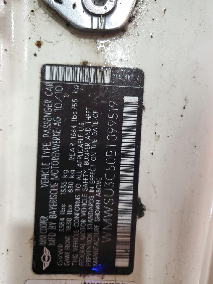 2011 Mini Cooper VIN: WMWSU3C50BT099519 Lot: 83837655