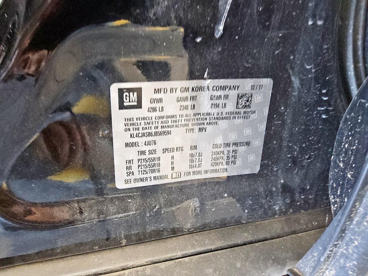 2018 Buick Encore Preferred VIN: KL4CJASB6JB569594 Lot: 80541035