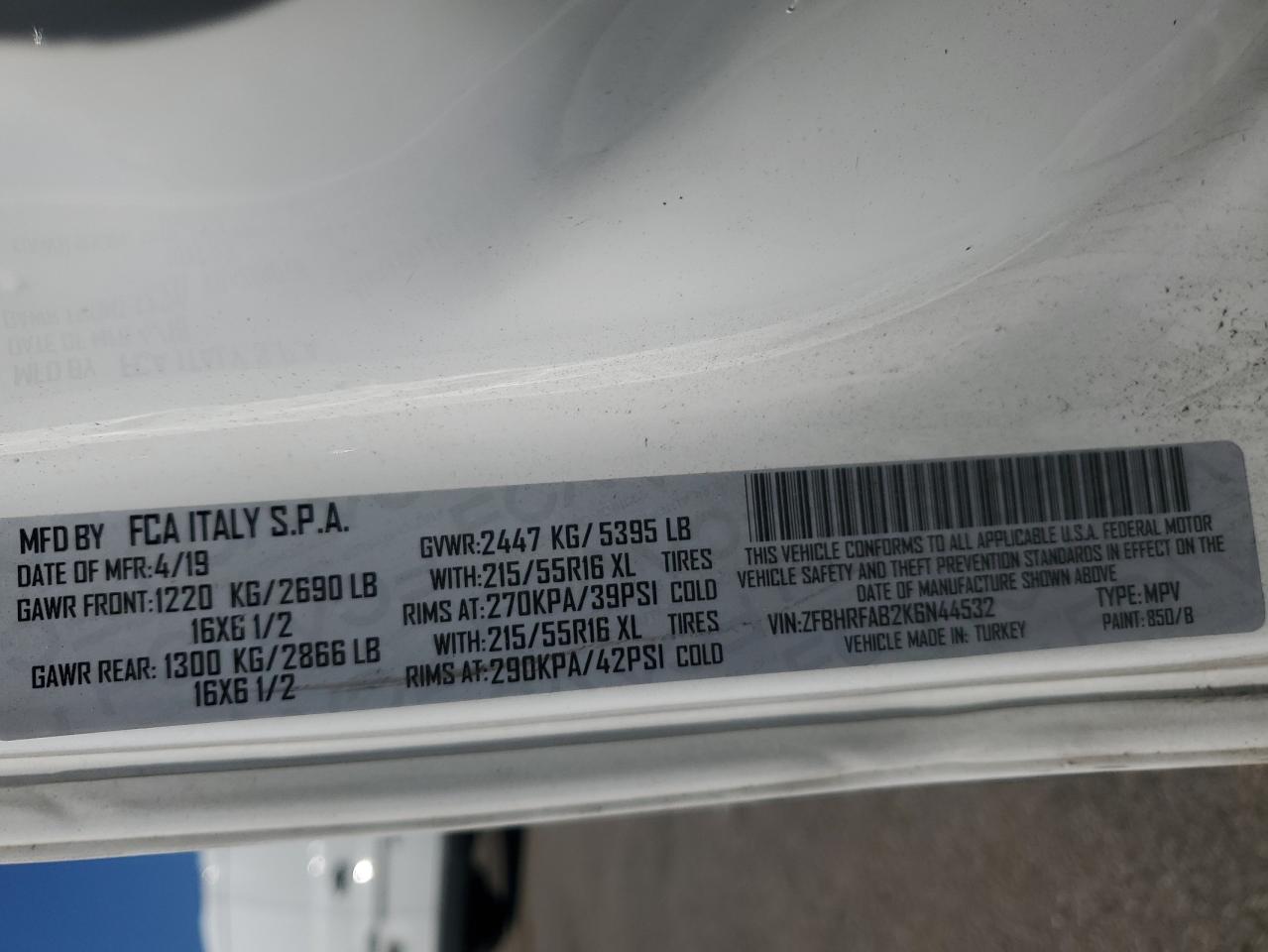 2019 Ram Promaster City VIN: ZFBHRFAB2K6N44532 Lot: 71887865