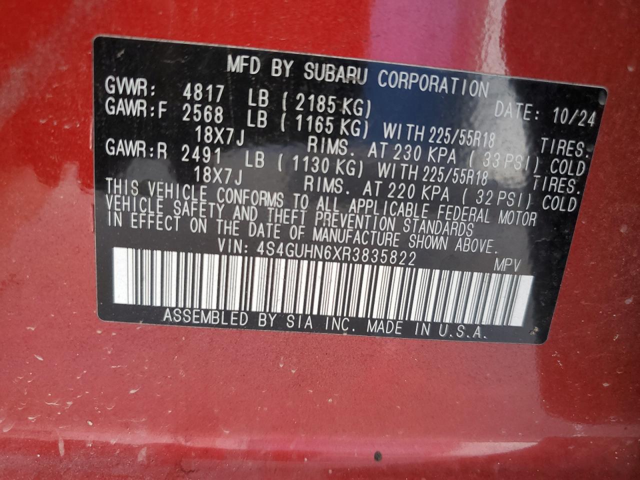 2024 Subaru Crosstrek Limited VIN: 4S4GUHN6XR3835822 Lot: 71389365