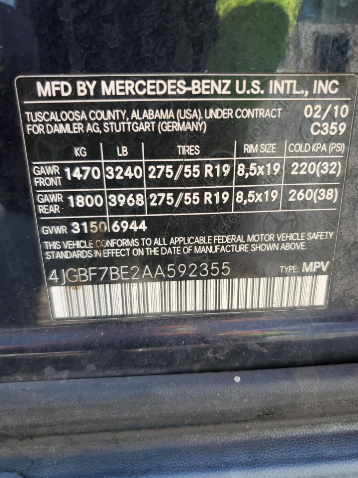 2010 Mercedes-Benz Gl 450 4Matic VIN: 4JGBF7BE2AA592355 Lot: 81772025