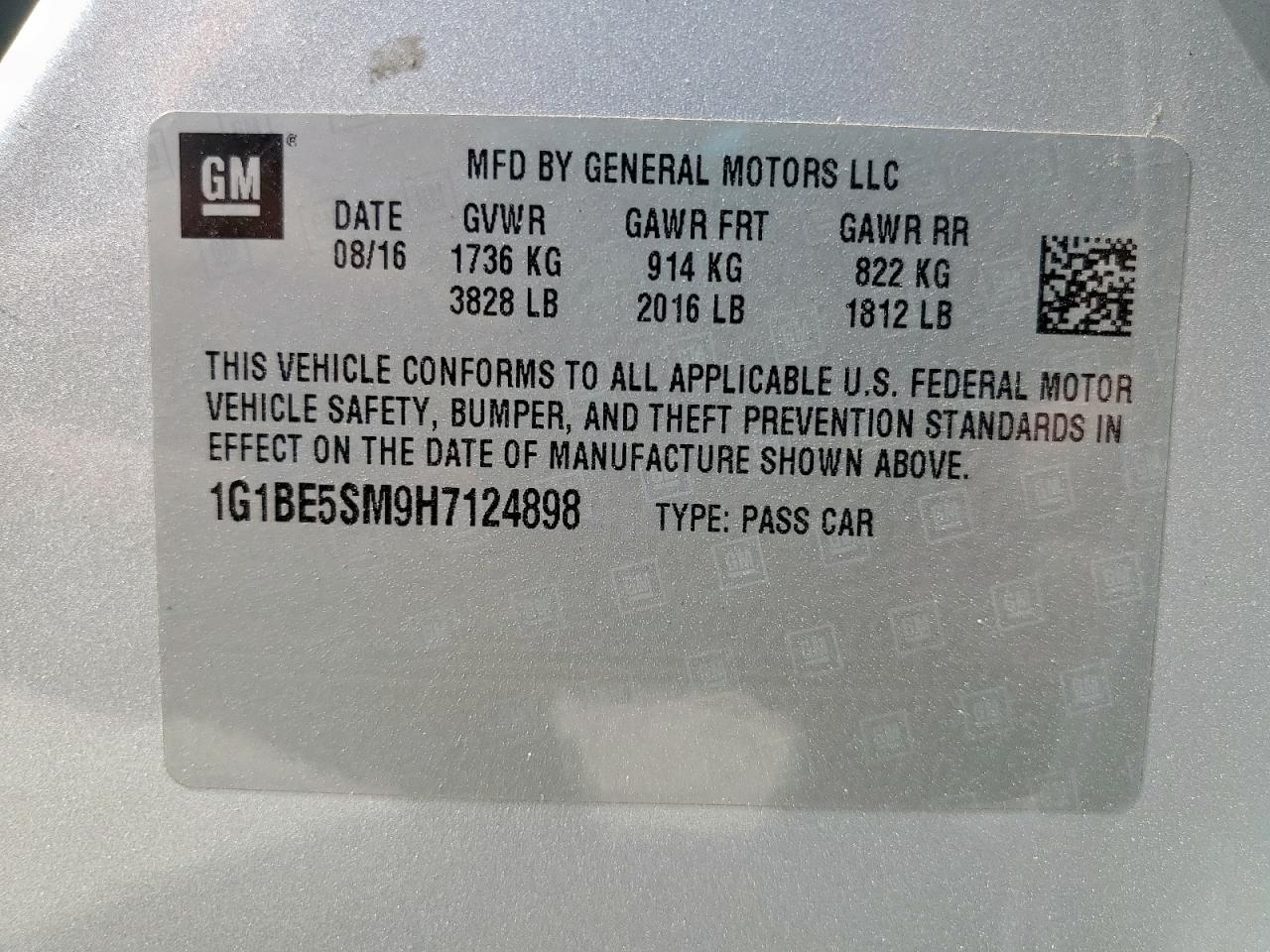 2018 Chevrolet Cruze Lt VIN: 1G1BE5SM9H7124898 Lot: 84568775