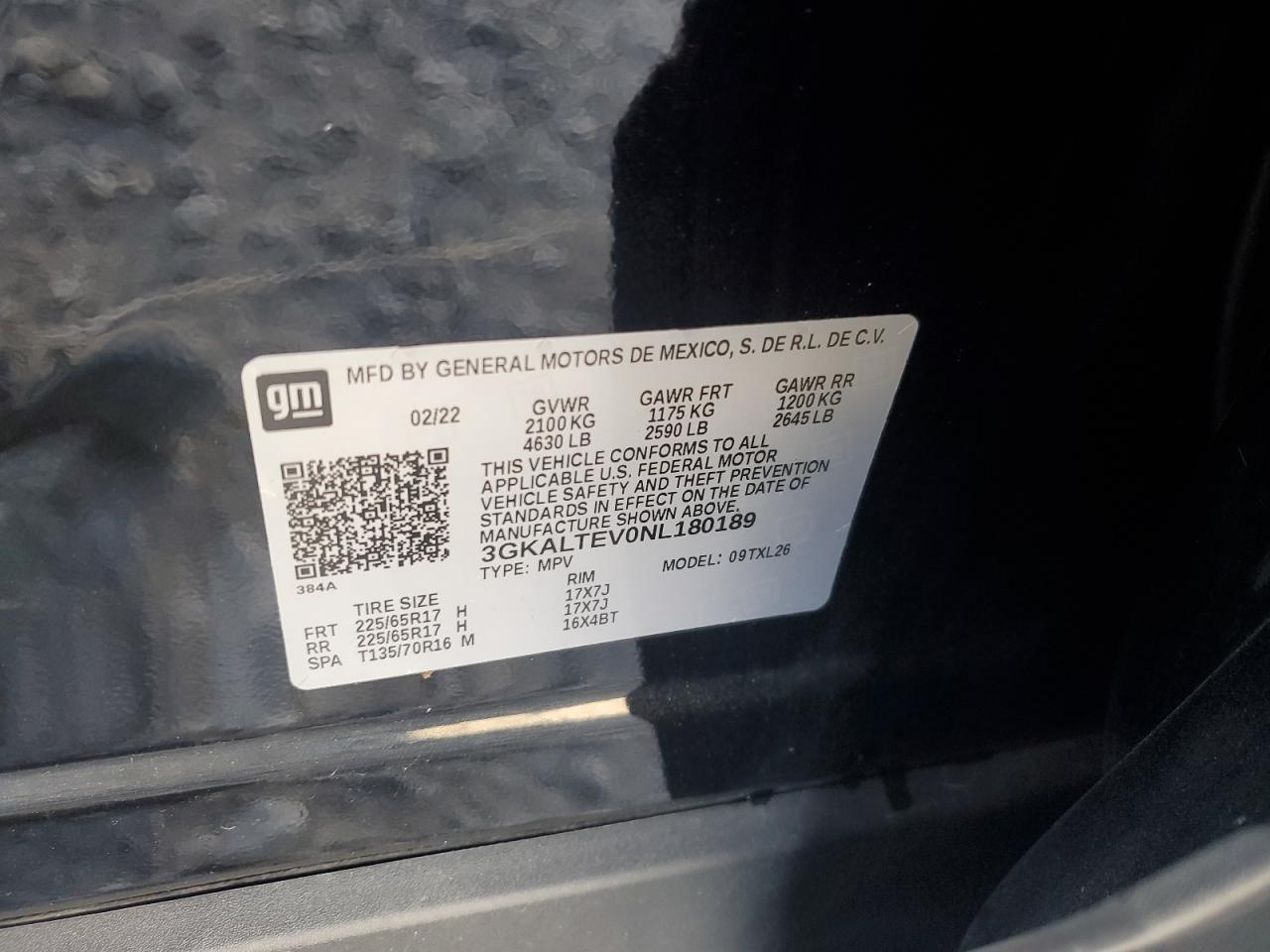 2022 GMC Terrain Sle VIN: 3GKALTEV0NL180189 Lot: 84434505