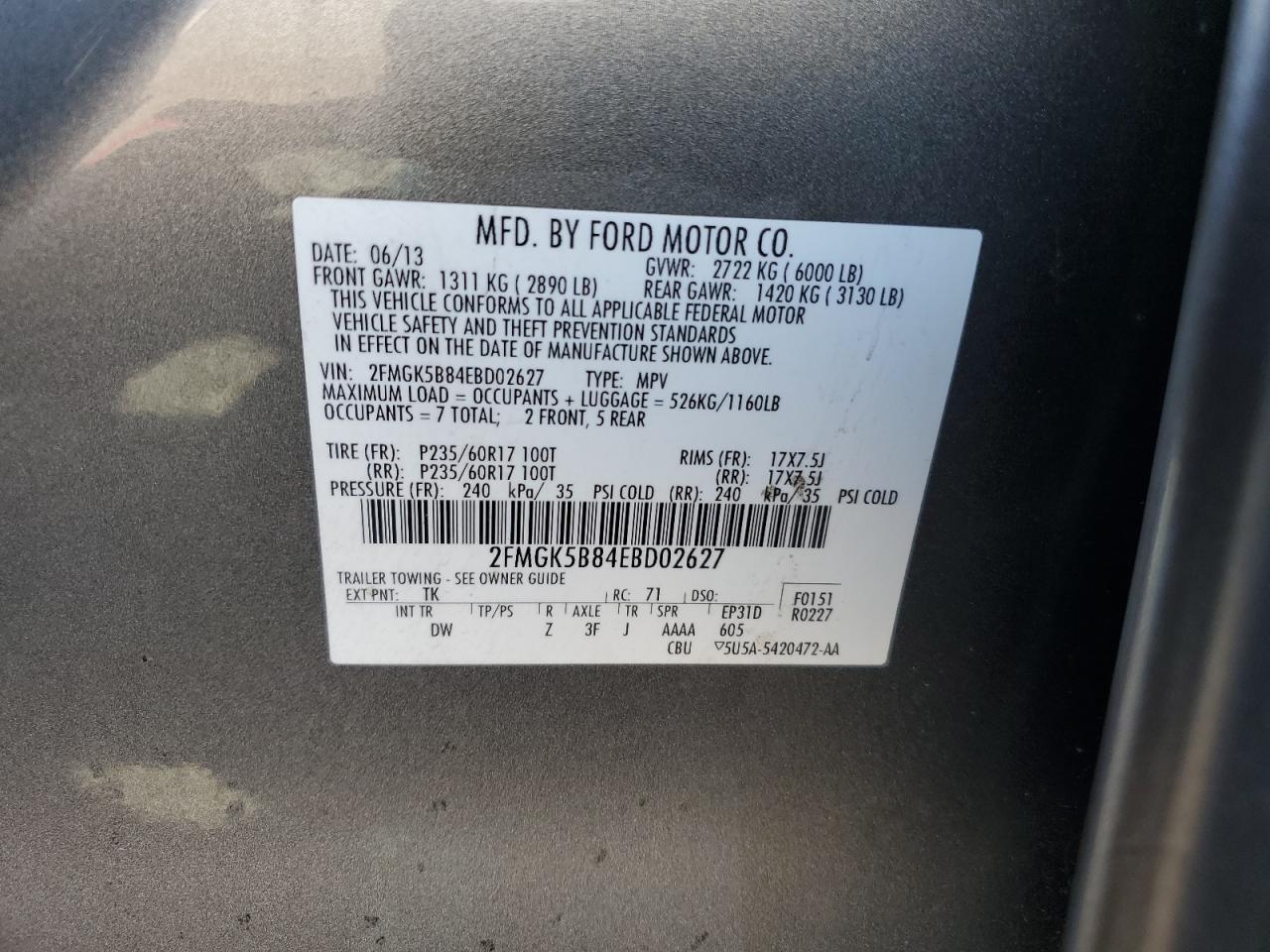 2014 Ford Flex Se VIN: 2FMGK5B84EBD02627 Lot: 80402165