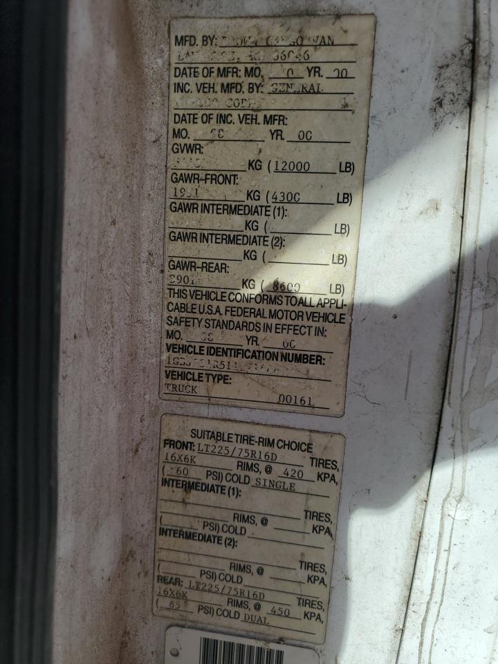 2001 Chevrolet Express Cutaway G3500 VIN: 1GBJG31R511121444 Lot: 82085395