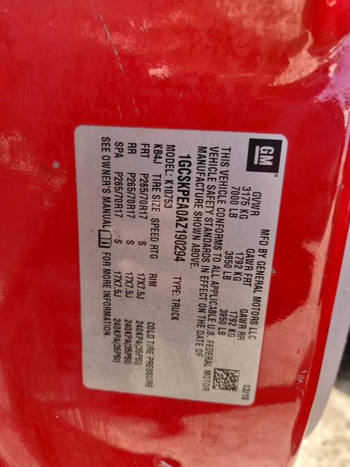 2010 Chevrolet Silverado K1500 VIN: 1GCSKPEA0AZ190294 Lot: 81669515