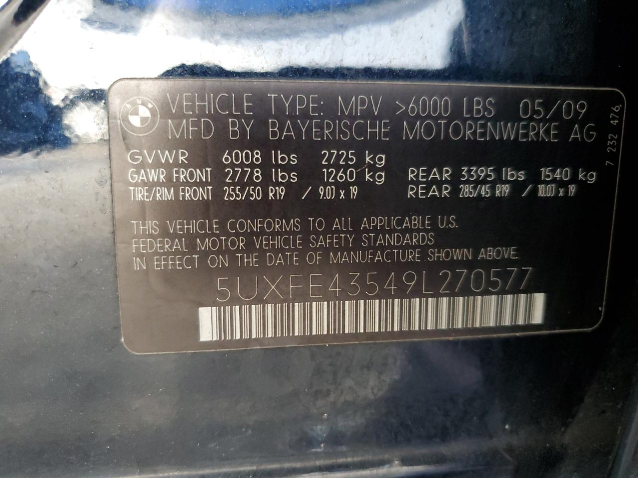 2009 BMW X5 xDrive30I VIN: 5UXFE43549L270577 Lot: 81841215