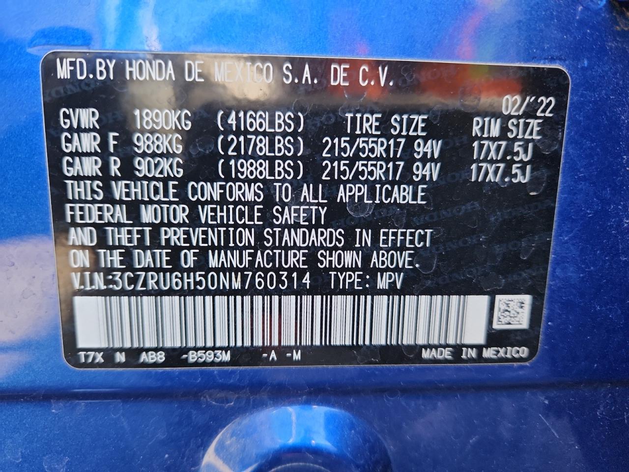 2022 Honda Hr-V Ex VIN: 3CZRU6H50NM760314 Lot: 80676335