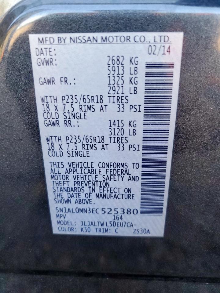 2014 Infiniti Qx60 VIN: 5N1AL0MN3EC525380 Lot: 84287715