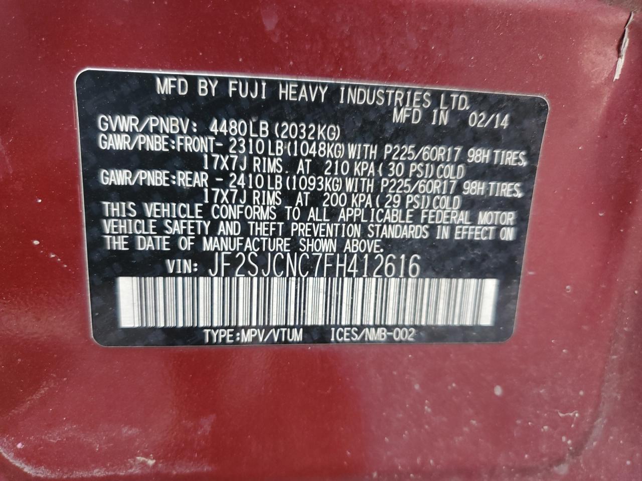 2015 Subaru Forester 2.5I VIN: JF2SJCNC7FH412616 Lot: 81561105