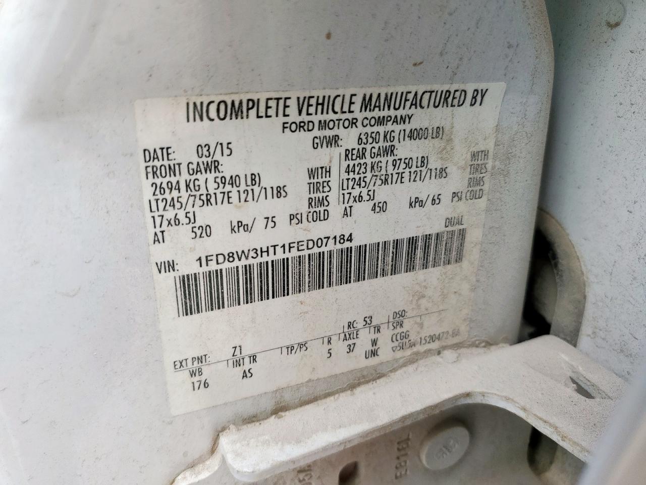 2015 Ford F350 Super Duty VIN: 1FD8W3HT1FED07184 Lot: 82131825