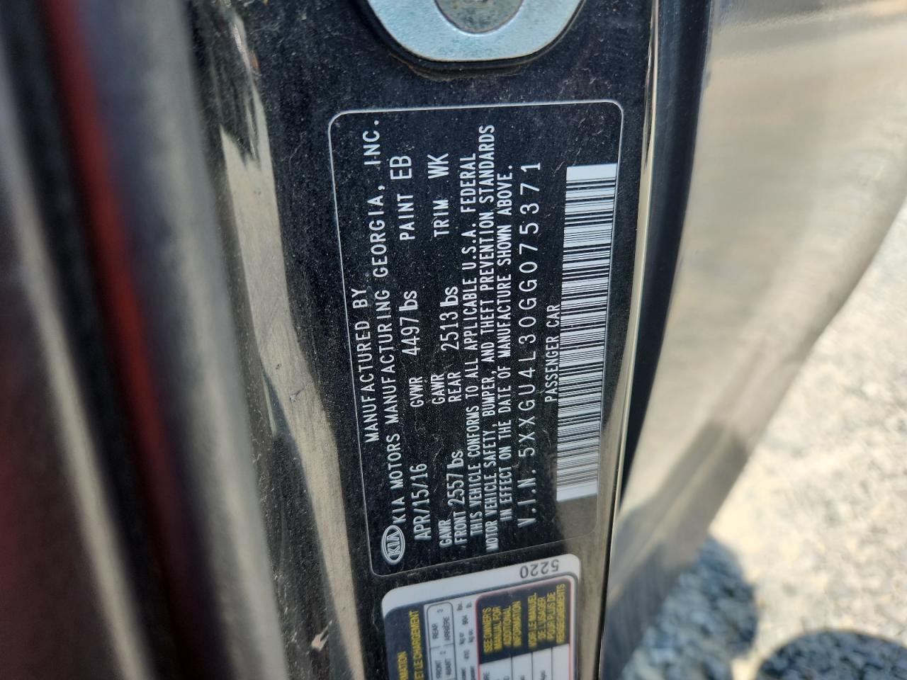 2016 Kia Optima Ex VIN: 5XXGU4L30GG075371 Lot: 71661555