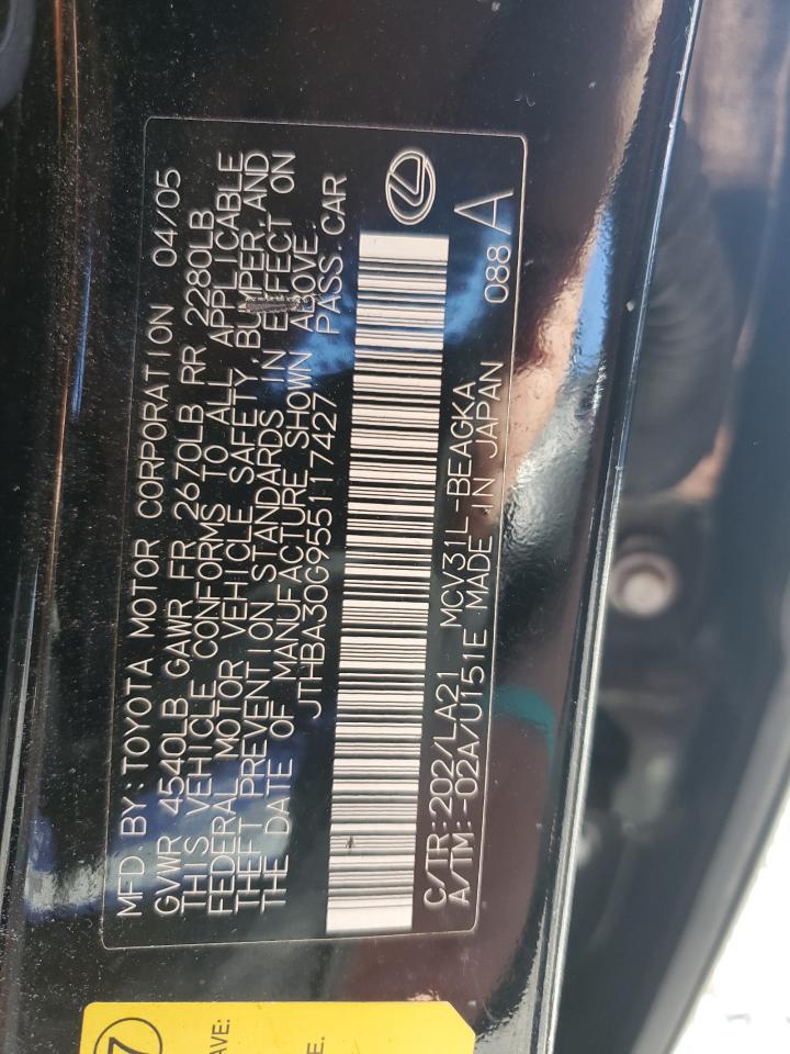 2005 Lexus Es 330 VIN: JTHBA30G955117427 Lot: 71837335