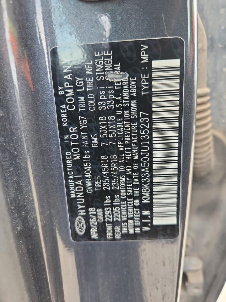 2018 Hyundai Kona Limited VIN: KM8K33A50JU135237 Lot: 81865085