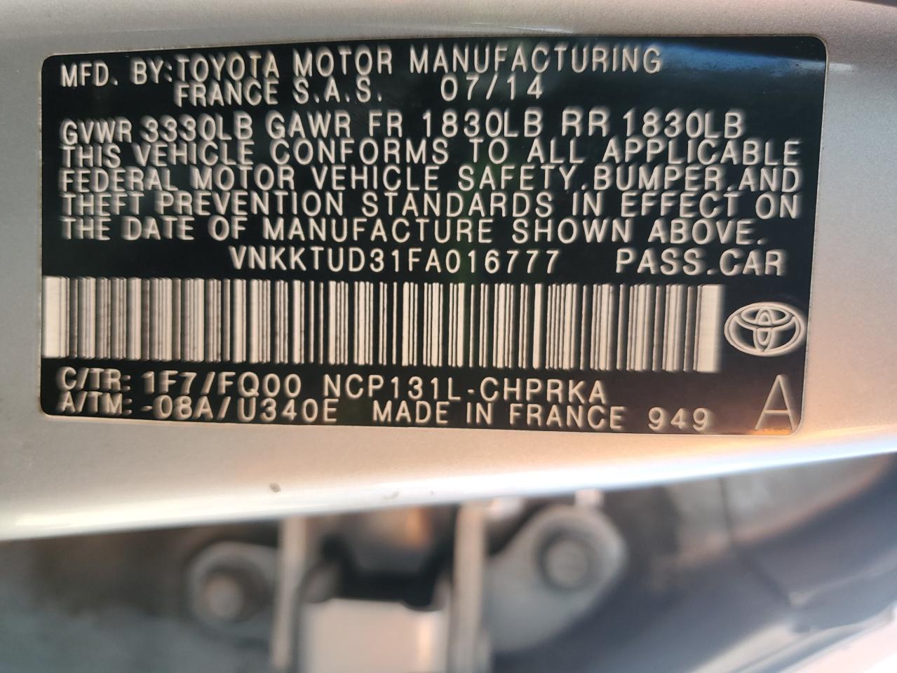 2015 Toyota Yaris VIN: VNKKTUD31FA016777 Lot: 81307045