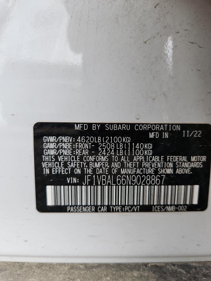 2022 Subaru Wrx Limited VIN: JF1VBAL66N9028867 Lot: 83850775