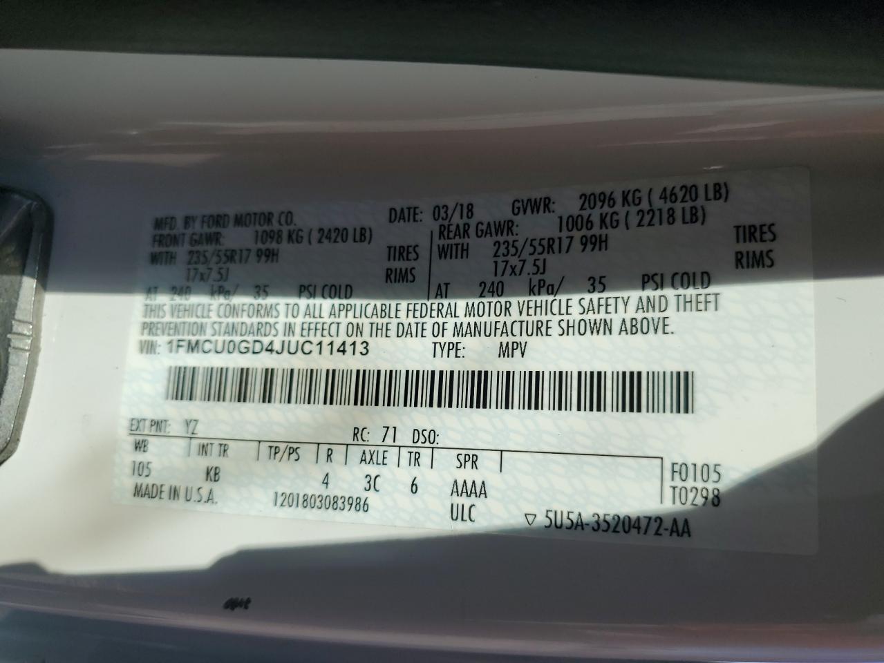 2018 Ford Escape Se VIN: 1FMCU0GD4JUC11413 Lot: 80759435