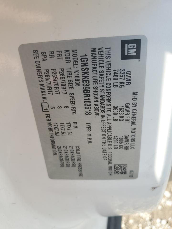 2011 Chevrolet Suburban K1500 Ltz VIN: 1GNSKKE39BR103618 Lot: 80577595