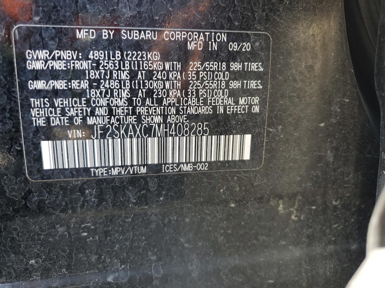 2021 Subaru Forester Touring VIN: JF2SKAXC7MH408285 Lot: 71227975