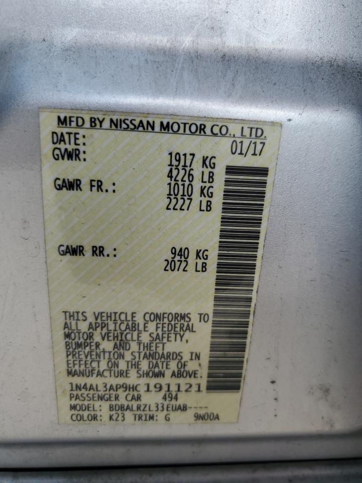 2017 Nissan Altima 2.5 VIN: 1N4AL3AP9HC191121 Lot: 84421415