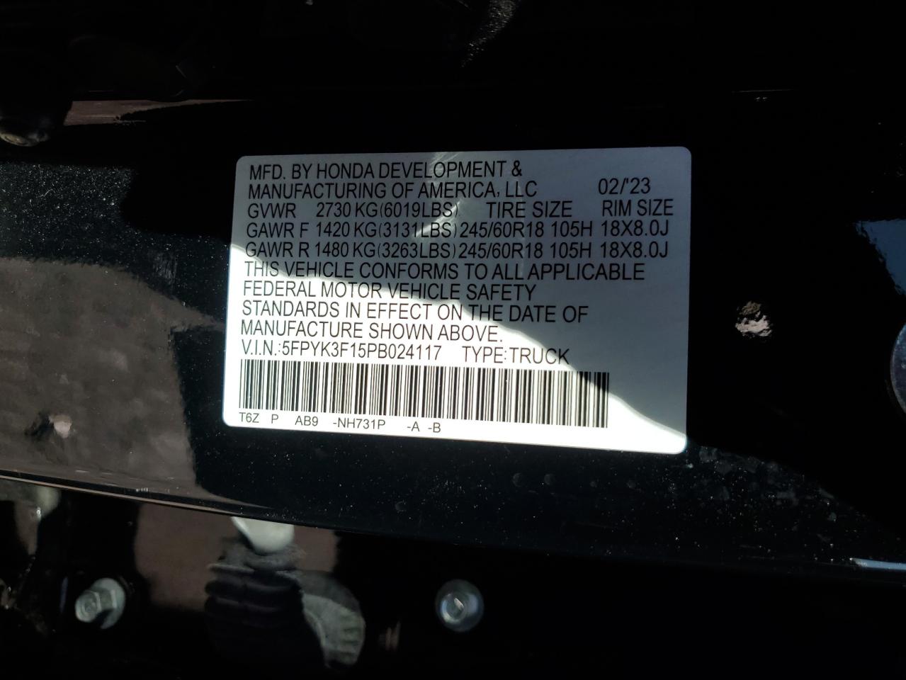 2023 Honda Ridgeline Sport VIN: 5FPYK3F15PB024117 Lot: 84176765