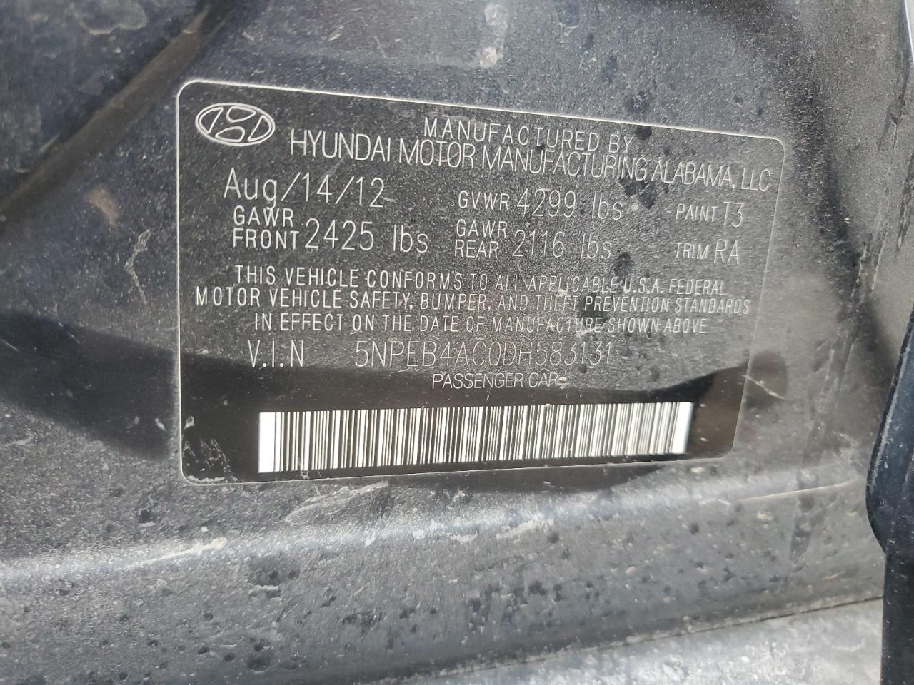 2013 Hyundai Sonata Gls VIN: 5NPEB4AC0DH583131 Lot: 71911295