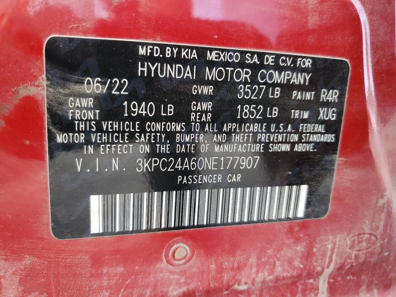 2022 Hyundai Accent Se VIN: 3KPC24A60NE177907 Lot: 81645005