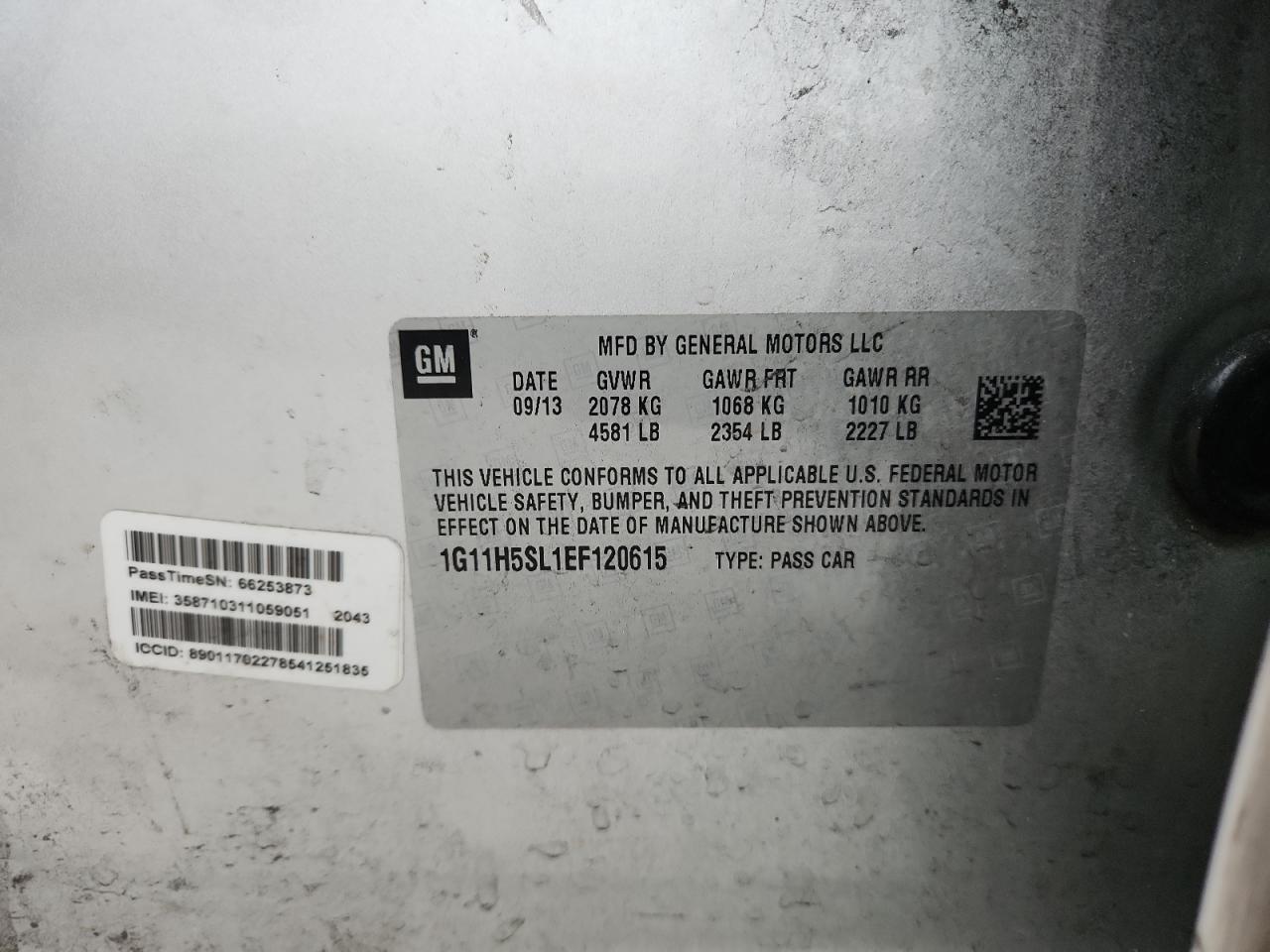 2014 Chevrolet Malibu Ltz VIN: 1G11H5SL1EF120615 Lot: 84774445