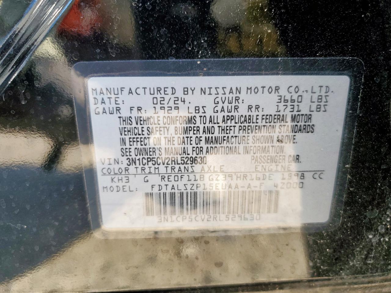 2024 Nissan Kicks Sv VIN: 3N1CP5CV2RL529630 Lot: 71996615