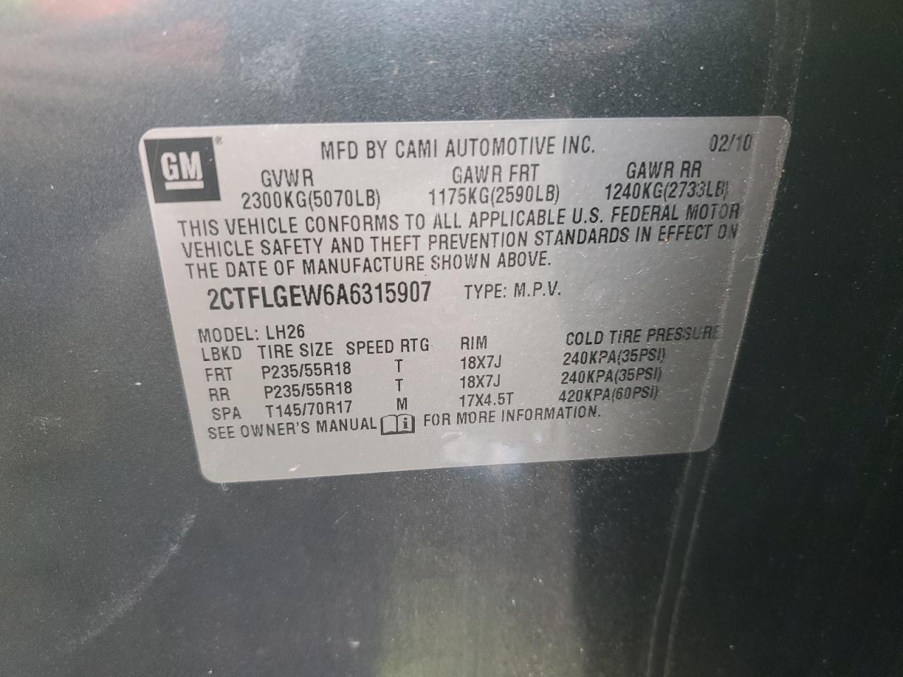 2010 GMC Terrain Slt VIN: 2CTFLGEW6A6315907 Lot: 80185665